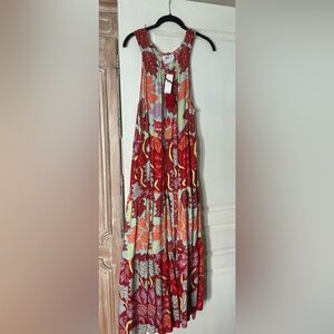 Omika for Anthropologie Red and Purple Floral Maxi Dress